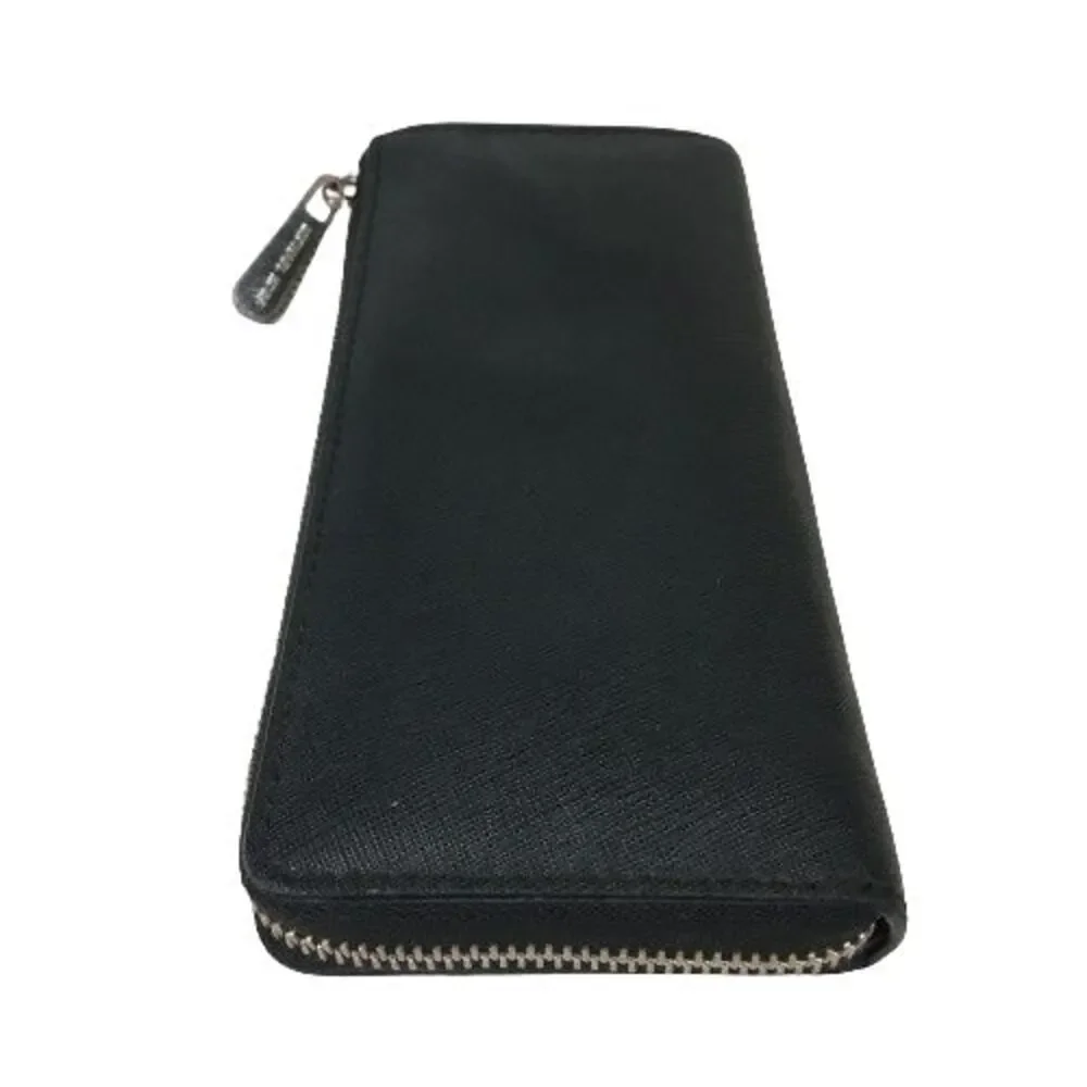 Michael Kors Jet Set Zip Wallet Black Saffiano Leather w/Silver Full Size Long